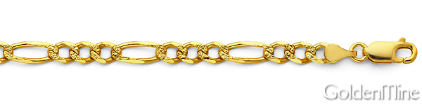 4.5mm 14K Gold Yellow Pave Figaro Link Chain Bracelet 7.5in Slide 1