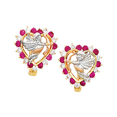 Cupid CZ Heart Earrings in 14K Tricolor Gold