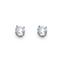 4mm 14K White Gold Round CZ Solitaire Stud Earrings