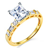 1.25 CT Princess-Cut & Side Baguette CZ Wedding Ring Set in 14K Yellow Gold thumb 1