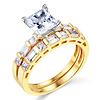 1.25 CT Princess-Cut & Side Baguette CZ Wedding Ring Set in 14K Yellow Gold thumb 0