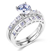 1-CT Round & Side Baguette CZ Engagement Ring Set in 14K White Gold thumb 0