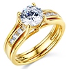 Split Shank 1-CT Round-Cut Solitaire CZ Wedding Ring Set in 14K Yellow Gold thumb 0
