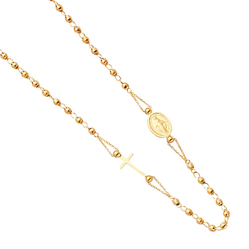 14k Yellow Gold Virgin Mary Fashion Rosario / Rosary Necklace - 18+0.5'