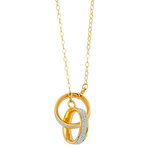 14k Yellow Gold Glitter Joint Two Ring Necklace - 17+1'
