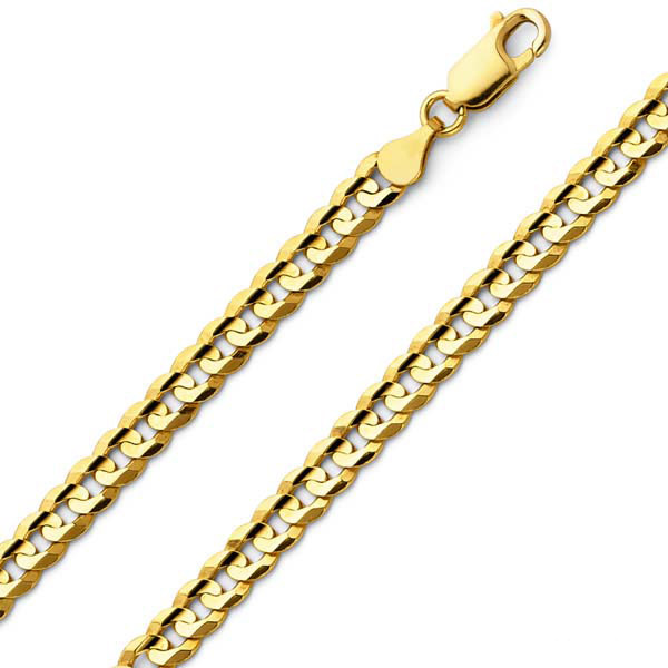 6mm 14K Yellow Gold Solid Men's Concave Curb Cuban Link Chain Necklace 18-30in