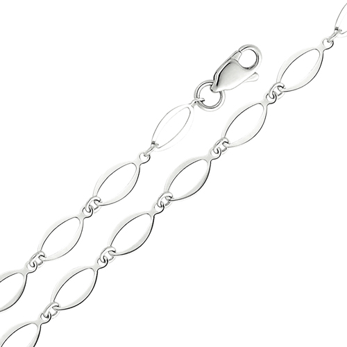 4mm Fancy Open Link 14K White Gold Bracelet & Lobster Clasp