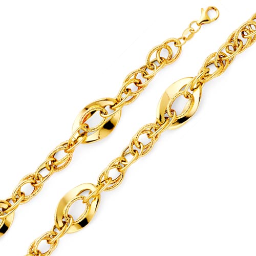 Women's Mesh Oval Solid 14K Yellow Gold Link Bracelet 10mm