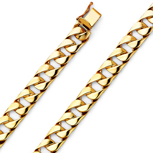 8mm Men's 14K Yellow Gold Oval Miami Cuban Link Chain Bracelet 8.5in