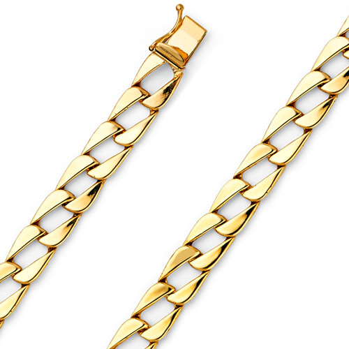8mm Men's 14K Yellow Gold Square Curb Cuban Link Chain Bracelet 8in
