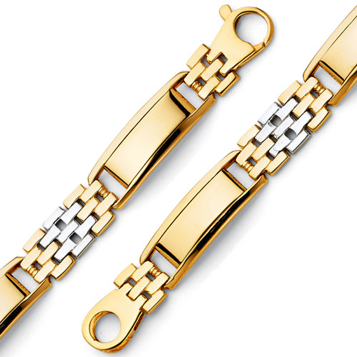 Men's 10mm 14K Two-Tone Gold Fancy Mesh Rectangle Link Bracelet 8in