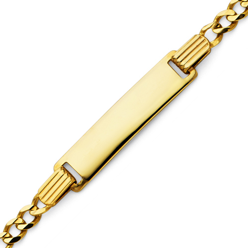 3mm 14K Yellow Gold Figaro Link Rectangle ID Bracelet - Children or Women