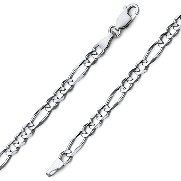 4.5mm 18K White Gold Figaro Chain Bracelet 8in