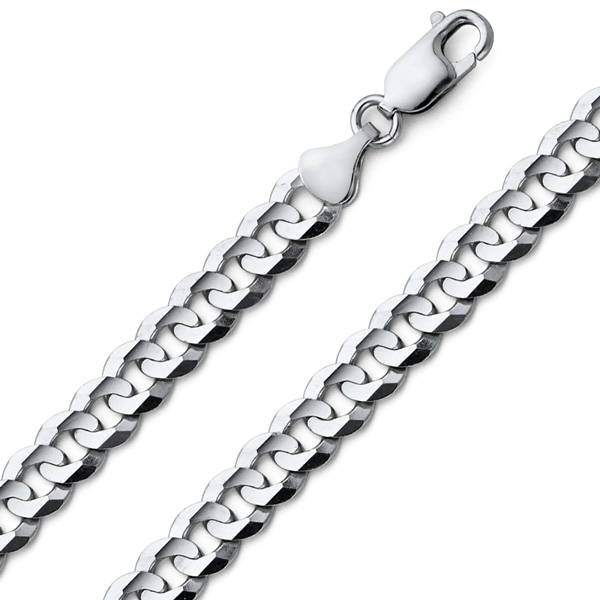 8mm 14K White Gold Men's Concave Curb Cuban Link Chain Bracelet 8.5