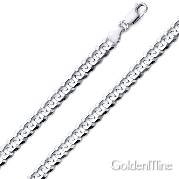 5mm Sterling Silver Men's Concave Curb Cuban Link Chain Bracelet 7in