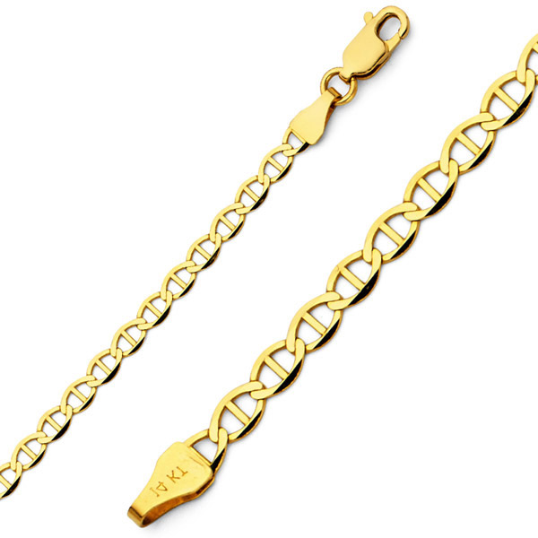 3.5mm 14K Yellow Gold Flat Mariner Link Chain Bracelet 7in | GoldenMine.com