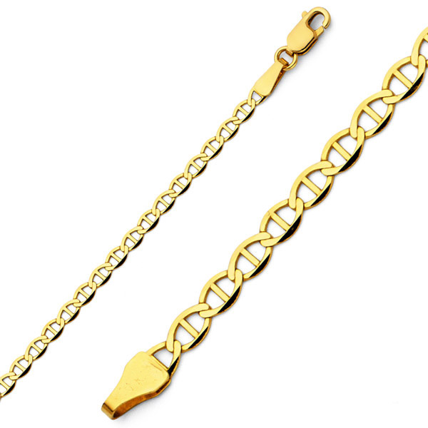 2.5mm 14K Yellow Gold Flat Mariner Link Chain Bracelet 7in