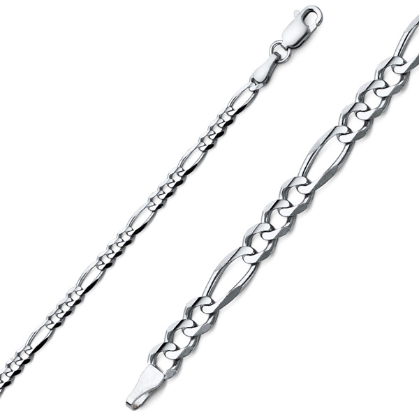 3mm 14K White Gold Figaro Link Chain Bracelet 7in
