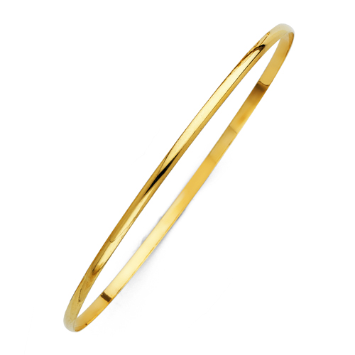 2mm High Polished Domed Solid 14K Yellow Gold Bangle Bracelet
