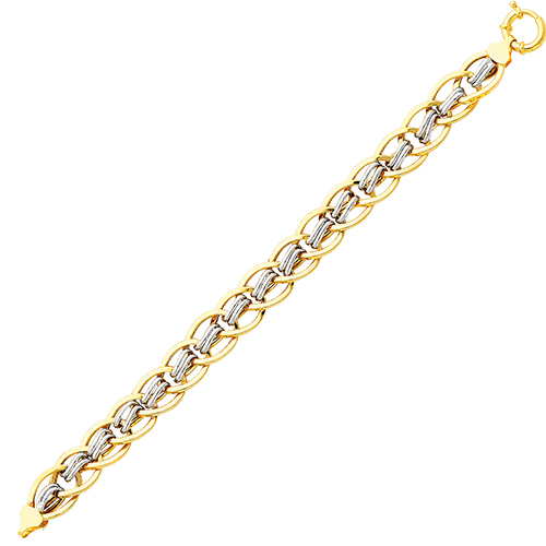 Fancy 10mm Double Link Bracelet in 14K Yellow Gold