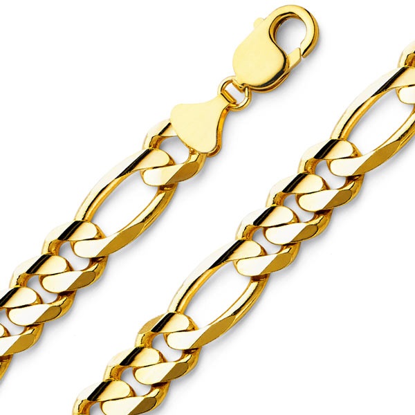 Men's 12mm 14K Yellow Gold Figaro Link Chain Necklace 24-30in