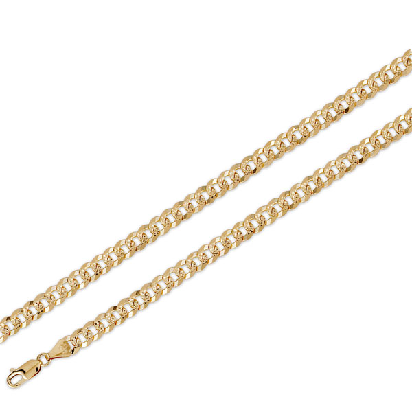 6mm 14K Yellow Gold Men's Pave Concave Curb Cuban Link Chain Necklace 20-26in