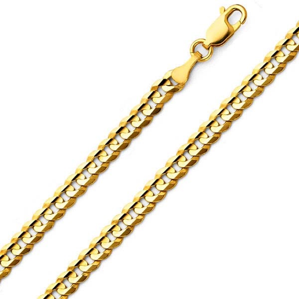 4.8mm 18K Yellow Gold Concave Curb Cuban Link Chain Necklace 18-30in