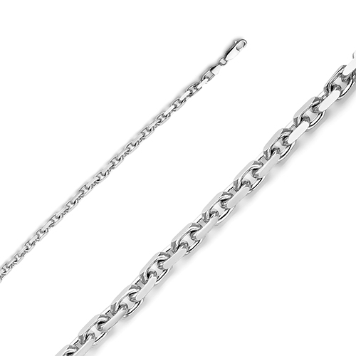 2mm 14K White Gold Solid Fancy Rectangle Link Cable Chain Necklace 18-30in