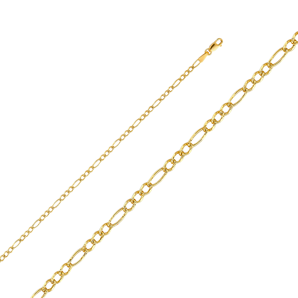 2.5mm 14K Gold Yellow Pave Figaro Chain