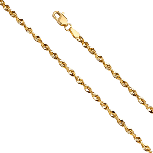 2.5mm 14K Yellow Gold Diamond-Cut French Hollow Rope Chain Necklace 16-24in