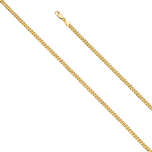 3.5mm 14K Yellow Gold Hollow Miami Cuban Chain Necklace 18-24in