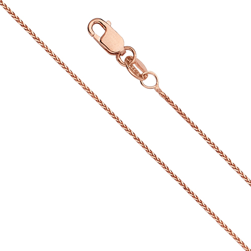 0.9mm 14K Rose Gold Diamond-Cut Round Wheat Chain Necklace 16-24in