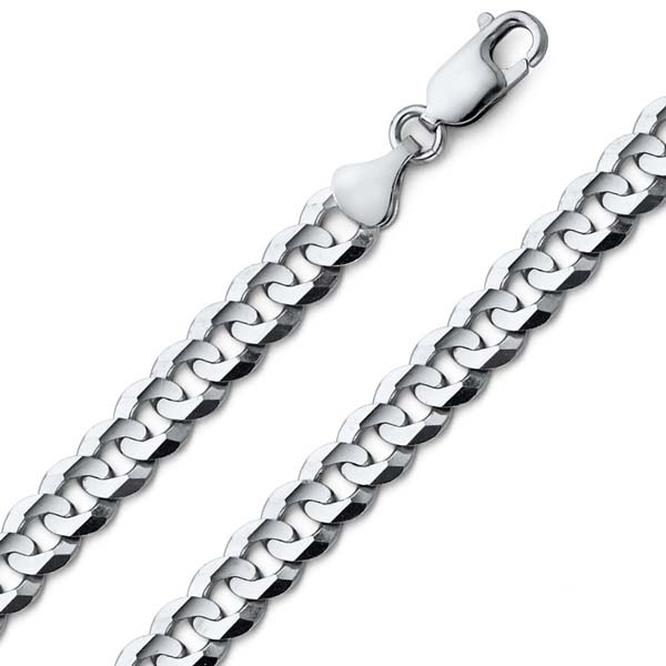 8mm 14K White Gold Men's Concave Curb Cuban Link Chain Necklace