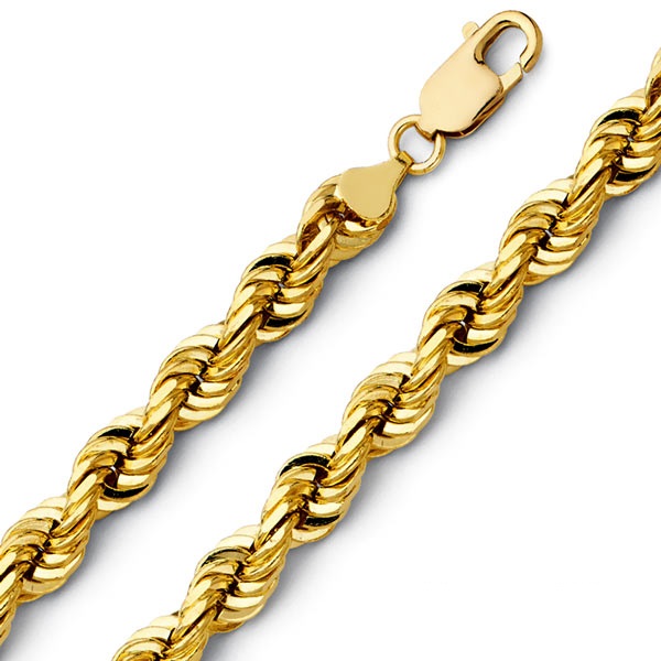 7mm 14K Yellow Gold Men's Diamond-Cut Rope Chain Necklace