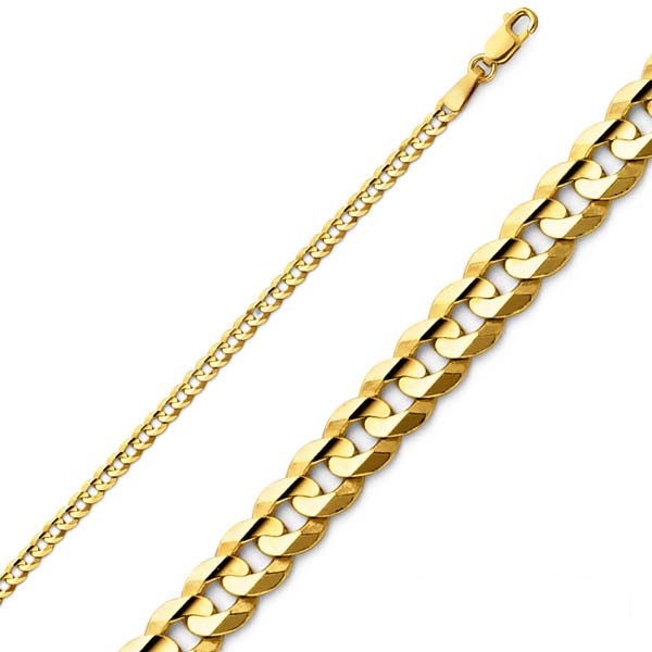 2.5mm 14K Yellow Gold Concave Curb Cuban Link Chain Necklace 16-24in