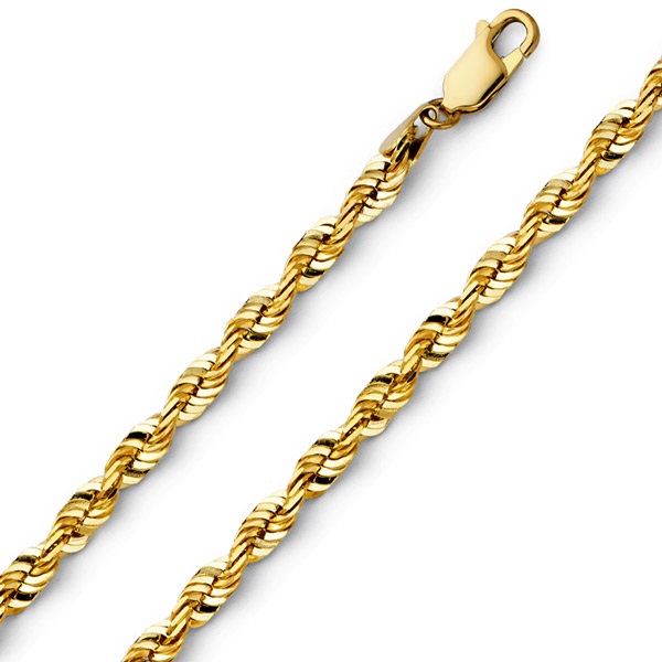 4mm 14K Yellow Gold Men's Diamond-Cut Rope Chain Necklace 20-26in