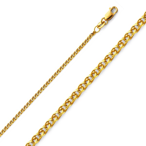 1.7mm 14K Yellow Gold Flat Open Spiga Wheat Chain Necklace 16-22in