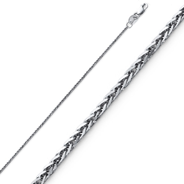1mm Solid 14K White Gold Solid Square Braided Spiga Wheat Chain Necklace 16-24in
