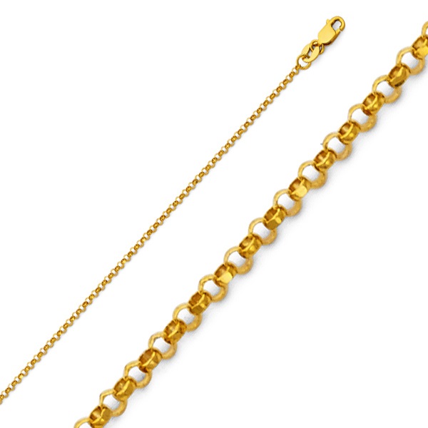 1.6mm 14K Yellow Gold Diamond-Cut Angled Rolo Cable Chain Necklace 16-24in