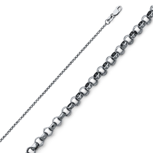 1.6mm 14K White Gold Solid Diamond-Cut Angled Rolo Cable Chain Necklace 16-24in