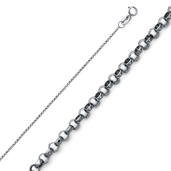 1.2mm 14K White Gold Diamond-Cut Angled Rolo Cable Chain Necklace 16-22in