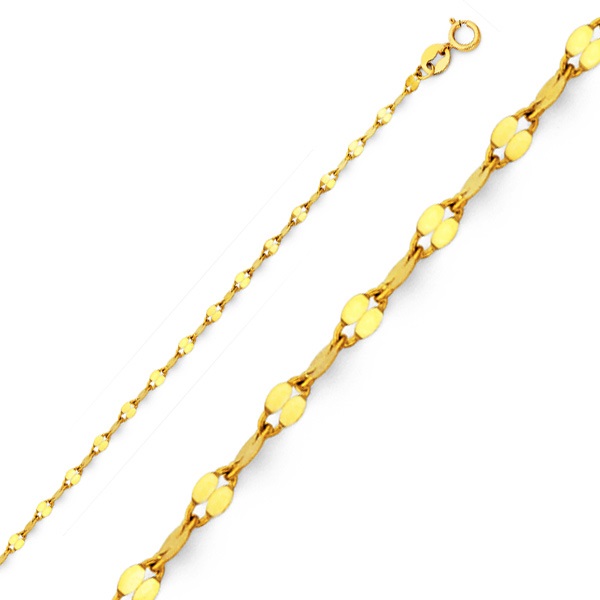 2mm Solid 14K Yellow Gold Flat Mirror Link Chain Necklace 16-20in