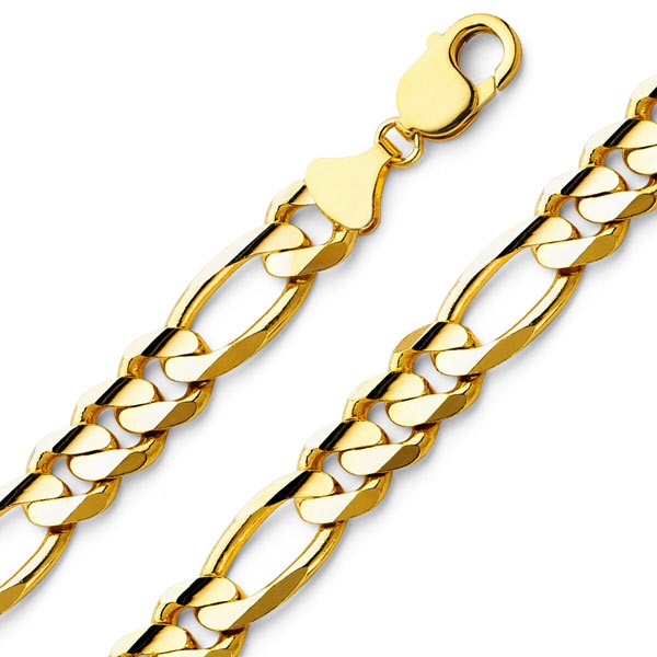 Men's 11mm 14K Yellow Gold Figaro Link Chain Necklace 24-30in