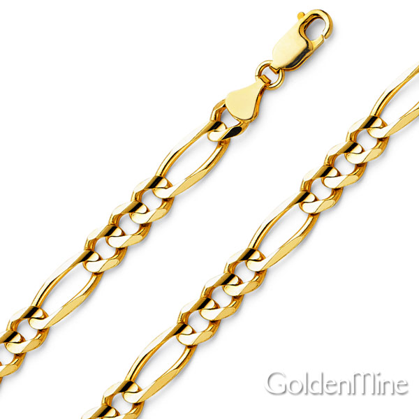 7mm 14K Yellow Gold Solid Men's Figaro Link Chain Necklace 22-26in