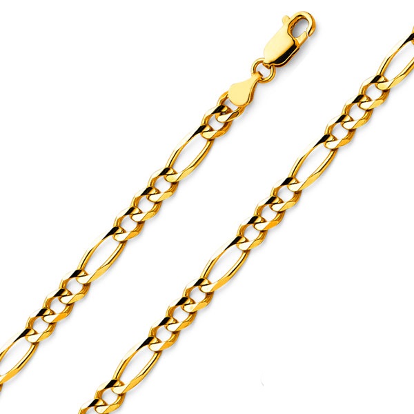 5mm 18K Yellow Gold Figaro Link Chain Necklace 16-30in