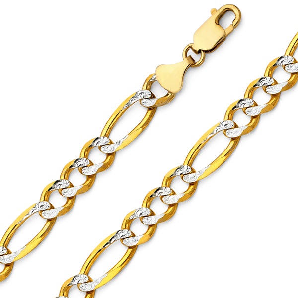 5mm Figaro Link Chain Necklace – .925 Sterling Silver, 14k Gold Plated, Italy