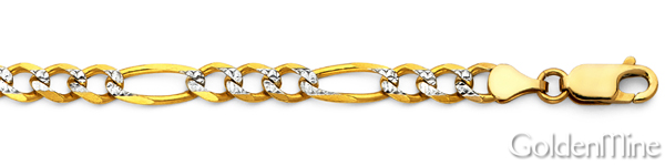 5mm 14K Two-Tone Gold Solid White Pave Figaro Chain Necklace 18-26in
