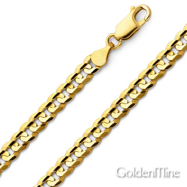 6mm 14K Yellow Gold Men's Concave Curb Cuban Link Chain Bracelet 8in