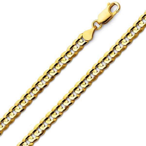 6mm 14K Yellow Gold Men's Concave Curb Cuban Link Chain Necklace 18-30in