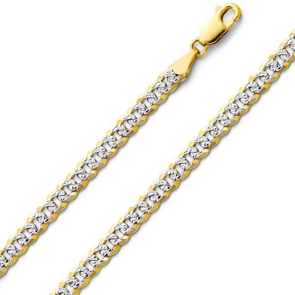 5mm 14K Two Tone Gold Men's White Pave Curb Cuban Link Chain Necklace 18-26in